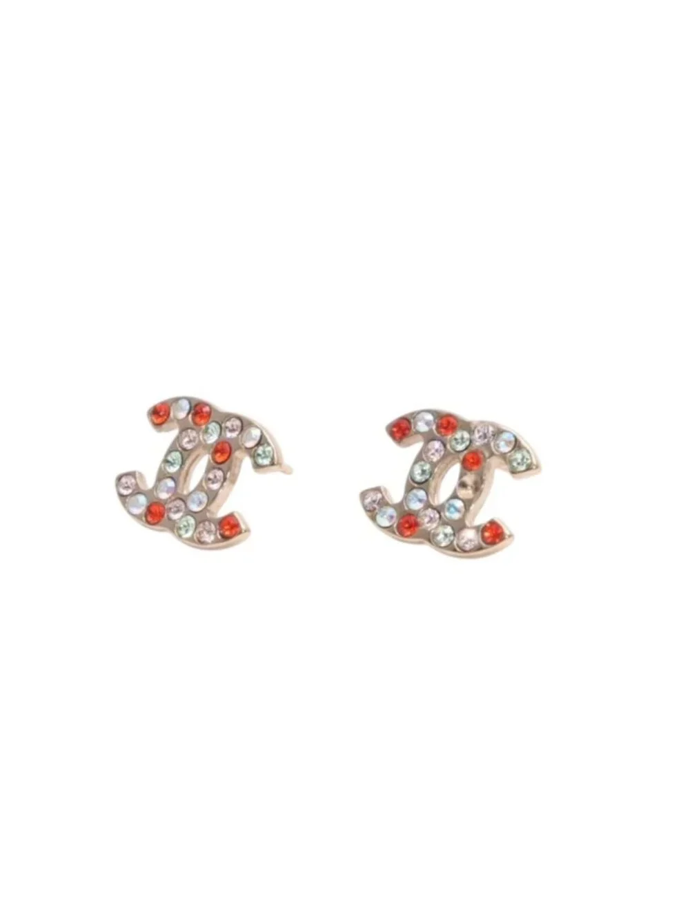 Chanel CC Logo Earrings 04 Color Stone Metal Gold Plated Multicolor